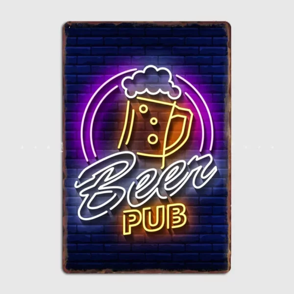 Beer Pub Neon Retro Bar Metal Poster Garage Living Room Decoration Neon Sign Cinema Living Custom Tin Vintage Home Decor Walll